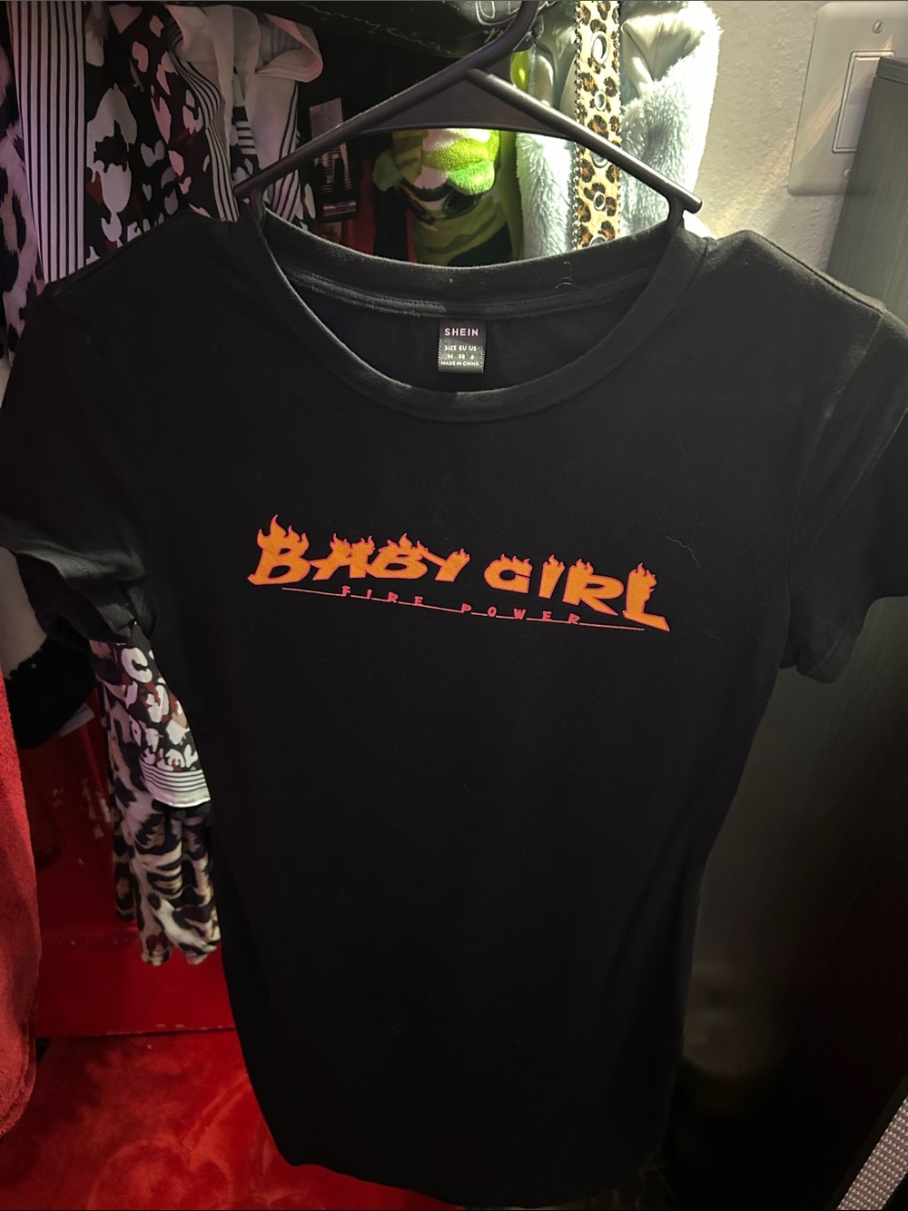 SHEIN Black dress with Orange 'Baby Girl' Flame Graphic design